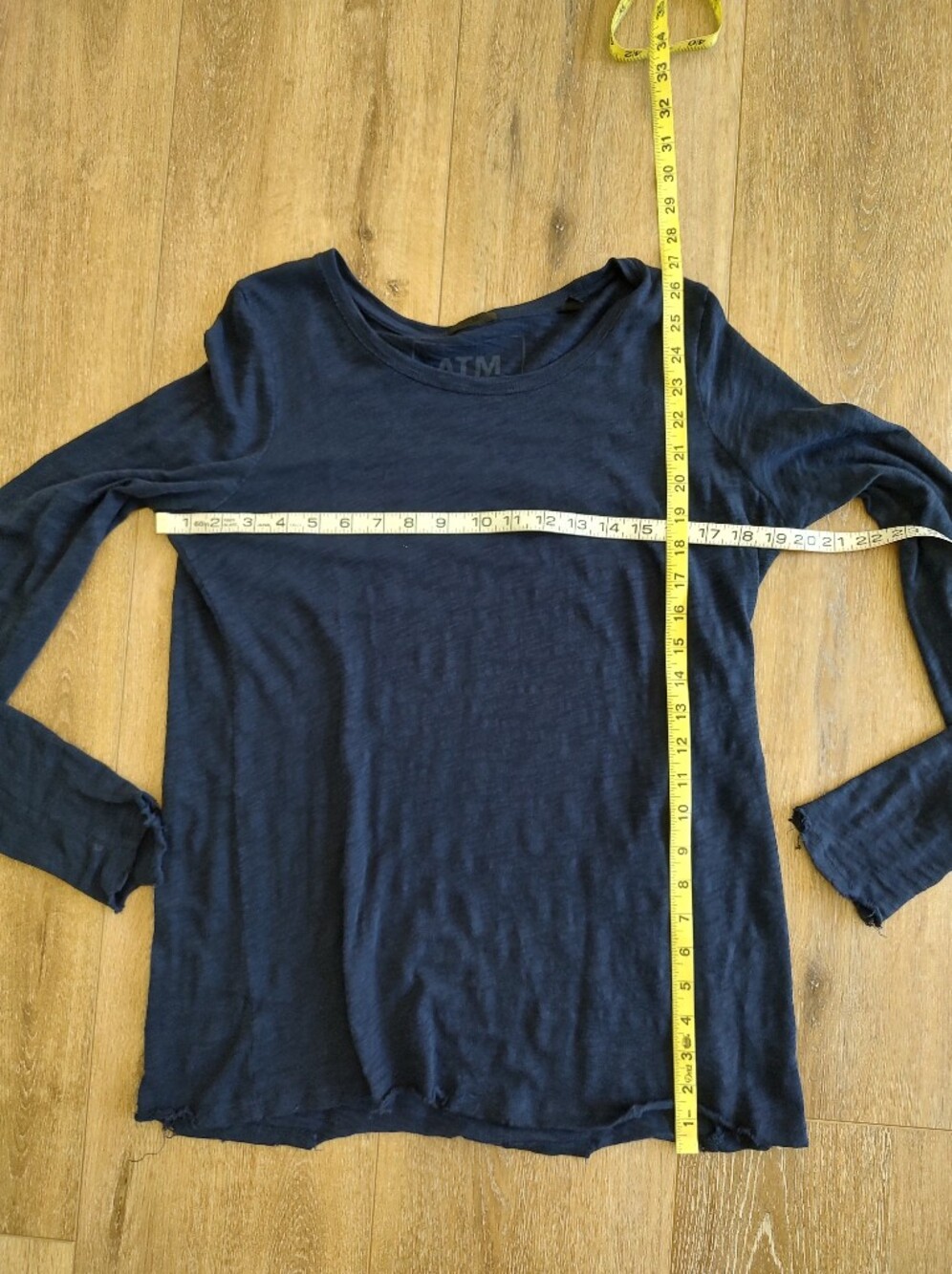 ATM Slub Jersey Destroyed Wash Distressed Hem Navy Blue Long Sleeve Shirt M - Picture 10 of 16